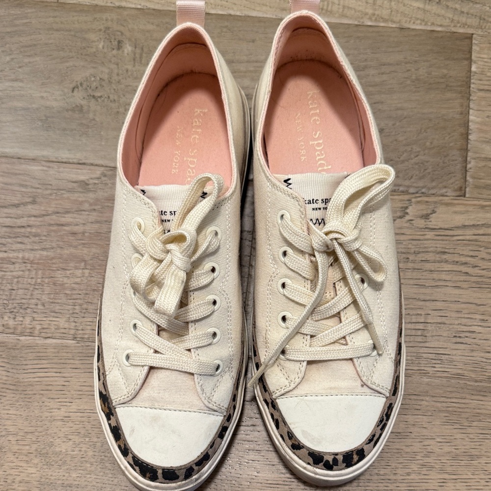 Kate Spade Cream and Leopard Trim Sneakers